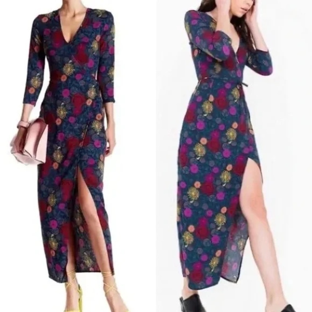 NEW American Apparel Floral Printed Long Sleeve Boho Wrap Midi Maxi Dress XS